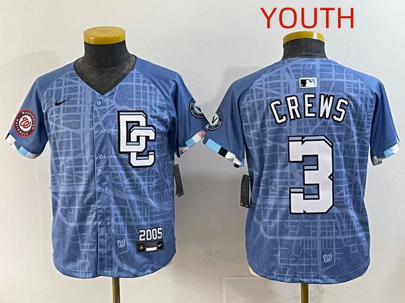 Youth 2025 Washington Nationals #3 Crews Blue Joint Name Nike MLB Jersey style 8->youth mlb jersey->Youth Jersey